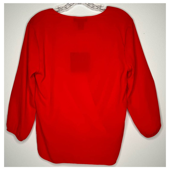 Cynthia Rowley New York blouse top true red long sleeve V-neck high low NWT - Picture 2 of 7